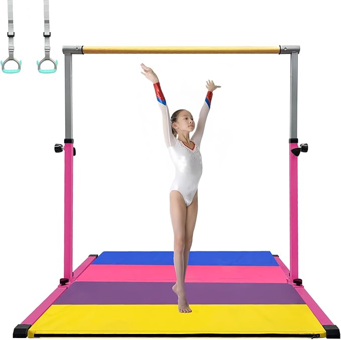 XDEMODA The Latest Model Gymnastics Bar for Kids Ages 3-15 for Home, Anti-Slip, Easy to Assemble, 35” to 55” Adjustable Height Gymnastic Horizontal Bars Equipment