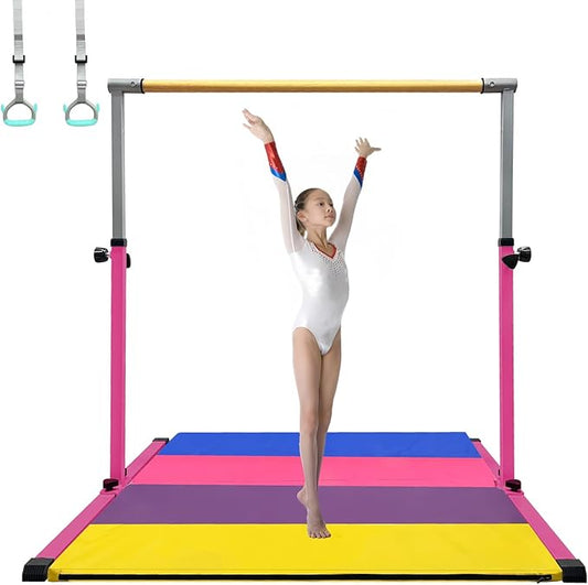 XDEMODA The Latest Model Gymnastics Bar for Kids Ages 3-15 for Home, Anti-Slip, Easy to Assemble, 35” to 55” Adjustable Height Gymnastic Horizontal Bars Equipment