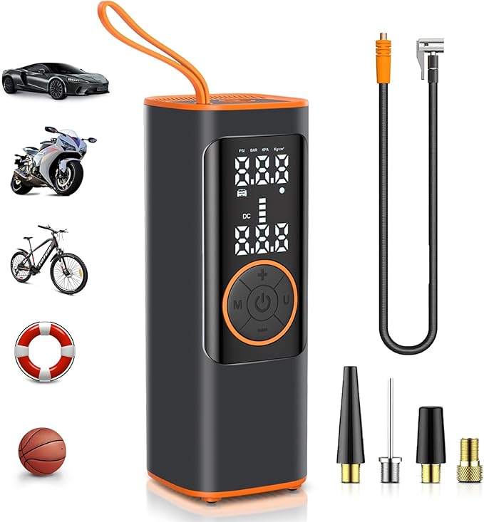 Tire Inflator Portable Air Compressor, 150PSI Aluminum Alloy Air Pump for Car Tires, Tire Pump with Digital Pressure Gauge & Emergency Light, 6X Faster Portable Tire Pump for Car, Ball, Bike, Motor
