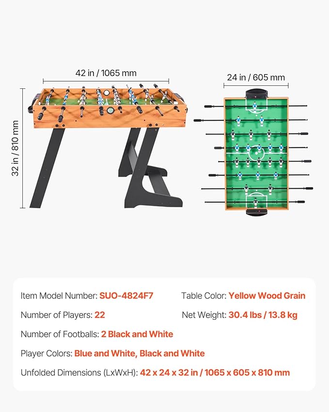 VEVOR Foosball Table 42/48/55 in Foosball Table Indoor Full Size Foosball Tables for Home, Family, and Game Room, Durable Soccer Set, Includes 2/4 Balls, Score Keeper, and 2 Cup Holders