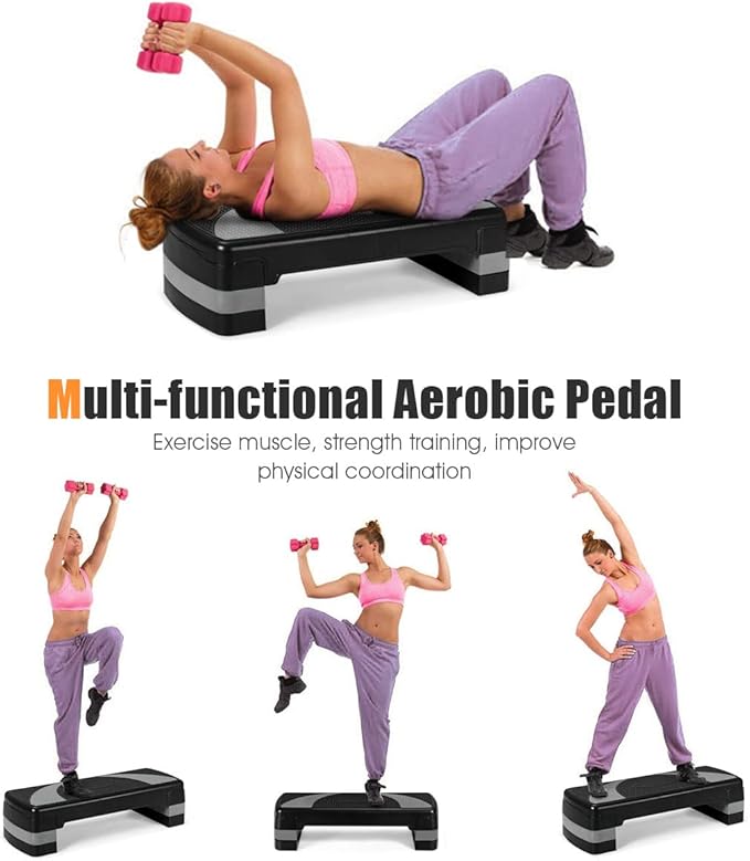 Goplus 31" Aerobic Exercise Stepper Deck, Adjustable Fitness Workout Step Platform Trainer with Risers, 4”6”8”Levels Height-Adjustable, for Home Gym and Office