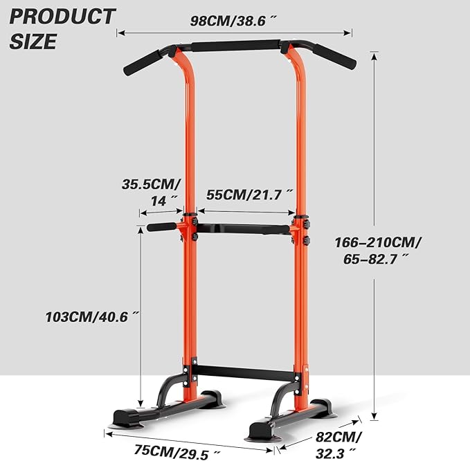 soges Power Tower Pull Up Bar Station, Free Standing Pull Up Rack Dip Station for Home Gym, Height Adjustable Home Strength Training Fitness Workout Equipment