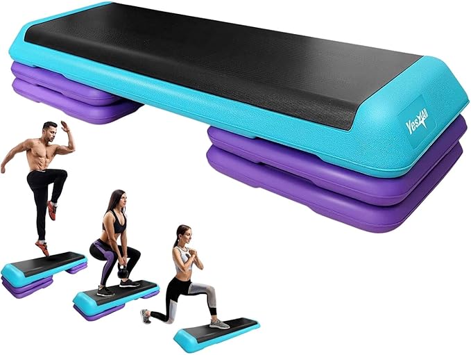 Yes4All Adjustable Workout Aerobic Exercise Step Platform Health Club Size with 4 Adjustable Risers Included and Extra Risers Options