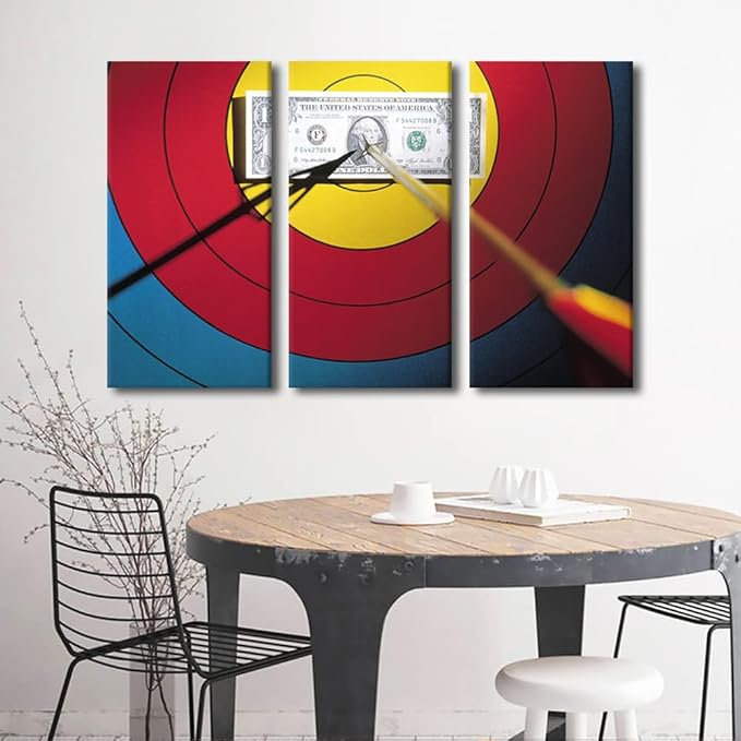 TUMOVO Canvas Wall Art Archery Posters and Prints 3 Panels Arrows Hit the Bull's Eye Pictures Wall Decor Sports Theme Paintings for Bedroom Living Room Stretched and Framed Ready to Hang(28" Wx42 H)