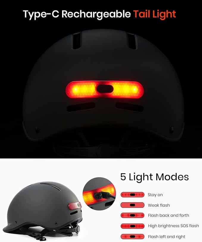 Bike Helmet for Adult: Bicyle Helmet with EPS Foam Interior for Men & Women, Adjustable Cycling Helmet with LED Light Safety Certified for Commuting
