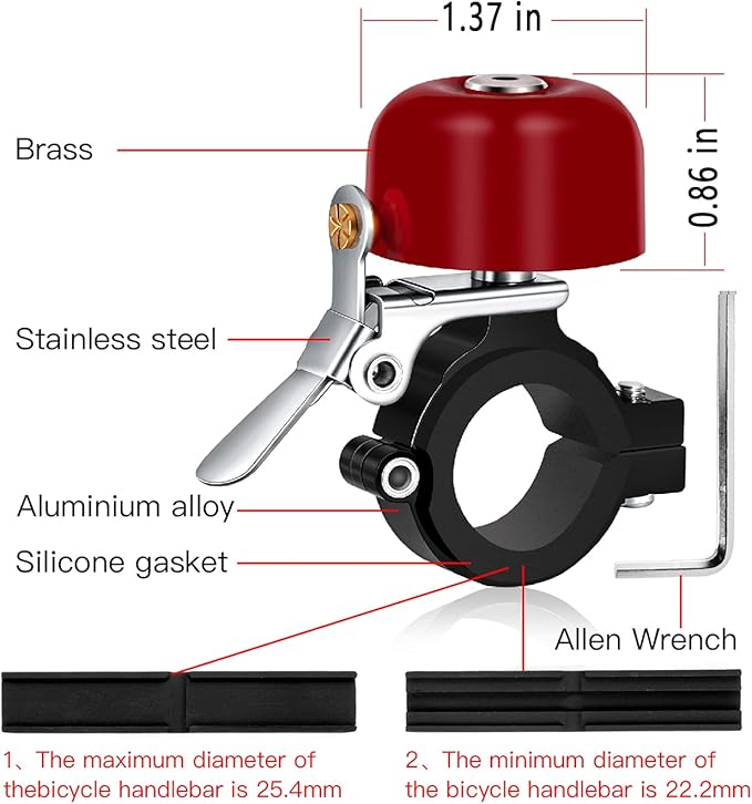 Greallthy Bike Bell Classic Brass Bicycle Bell,Bike Bells for Adults Kids,Loud Sound Bells Fit for 0.87-1.25in/22.2-31.8mm Bicycle Handlebars,Road Mountain Bike Accessories.