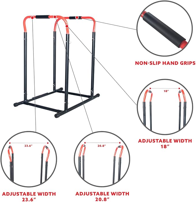 Sunny Health & Fitness Power Tower, Dip Bar, Push-Up & Pull Up Assisting Parallette Station w Optional Rock Climbing Grip Trainer