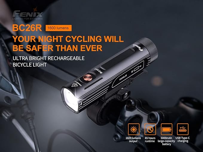 Fenix BC26R 1600 Lumen Rechargeable Bike Light with Edisonbright Battery Carrying case