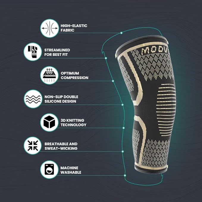 Modvel Compression Knee Brace for Women & Men, 2-Pack Knee Brace for Running Knee Pain, Knee Support Compression Sleeve, Workout Sports Knee Braces for Meniscus Tear, ACL & Arthritis Pain Relief