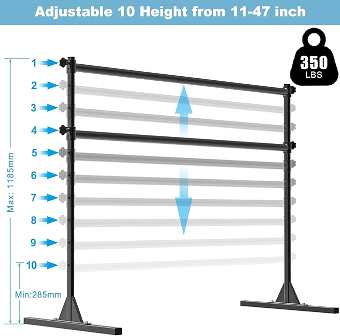 4FT/5FT/6FT Freestanding Ballet Barre 10 Height Adjustable from 11 to 47 inch Ballet Bar 350 lbs Capacity Portable Double Dance Bar for Home Workout and Stretch