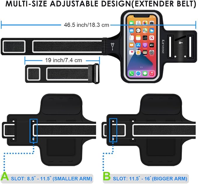 Phone Holder for Running, Karvense Phone Arm Bands for Running Exercise Workout Jogging, for iPhone 13 mini/12 mini/11 Pro/SE/XS/8/7, Samsung Galaxy, Moto, Cell Phones up to 5.4'', Sweat-Proof Armband