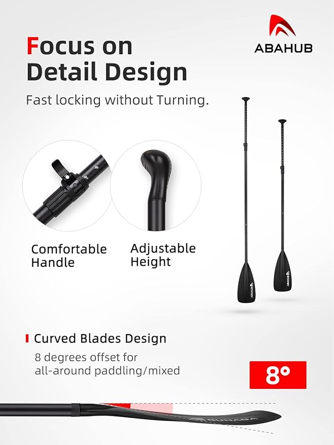 Abahub SUP Paddle - 3 Piece Adjustable Paddles - Lightweight Stand-up Paddle Oars for Paddleboard, Adjustable Aluminum Alloy Shaft 68" - 84", Black/Blue/Green/Orange/Red/Yellow Plastic Nylon Blade