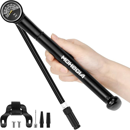 MOHEGIA Bike Frame Pump with Gauge: Protable Bicycle Pump 160 PSI - Fits Schrader & Presta Valve - Compact Mini & Durable Fast Inflation with Ball Pump Needles