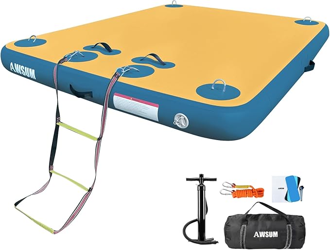 AWSUM Inflatable Floating Dock Air Dock Platform, 6ft/8ft Non-Slip Inflatable Water Mat Floating Island Raft for Lake Pool Beach Ocean