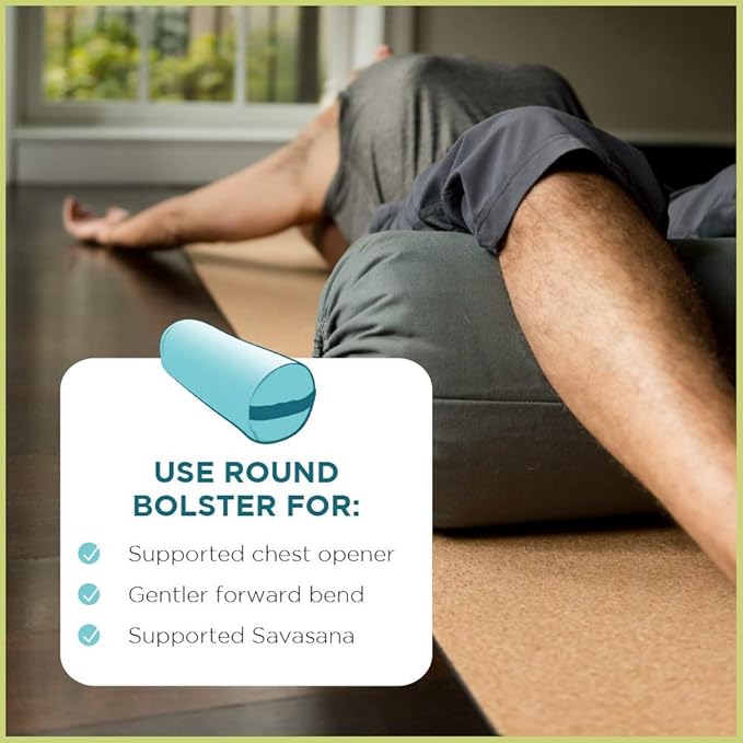 Bean Products Yoga Bolster - Made In The USA With Eco Friendly Materials - Round or Rectangular Support Cushions That Elevate Your Practice - Organic Hemp Cover