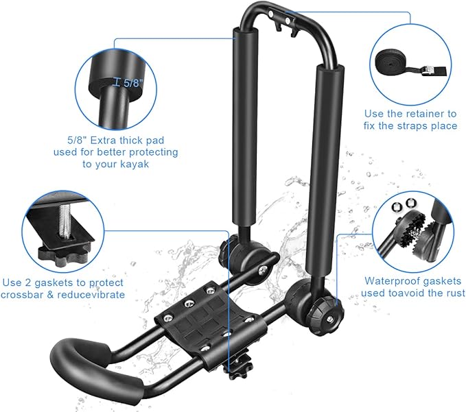 DRSPORTS Two Pairs Universal Foldable J-Bar Kayak Rack Folding Car Roof Top Carrier for Canoe, SUP, Kayaks, Surfboard and Ski Board Rooftop Mount on SUV, Car and Truck