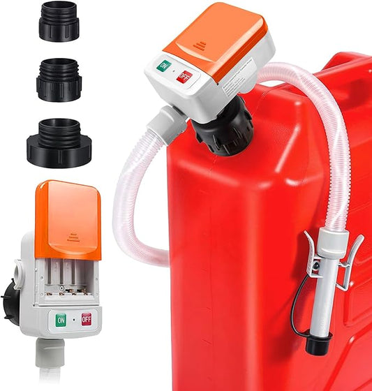Battery-Powered Fuel Transfer Pump - No Spill Portable Siphon with 3 Adapters & Auto Shut-Off for Gas/Diesel/Kerosene/Water (3.2GPM Flow, 51" Hose) (Orange)
