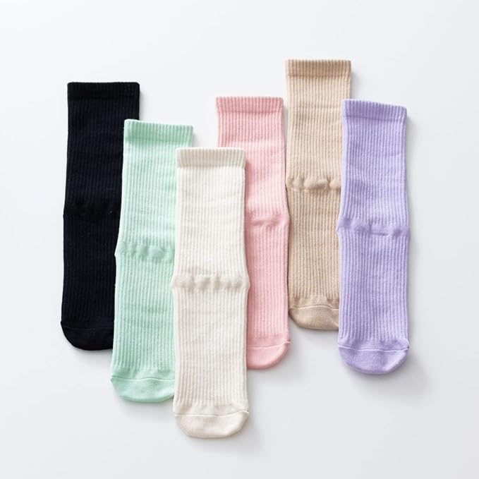Yoga Pilates Socks with Grips for Women Non Slip Solid Colored Cushioned Crew Compression Socks for Barre Ballet Dance