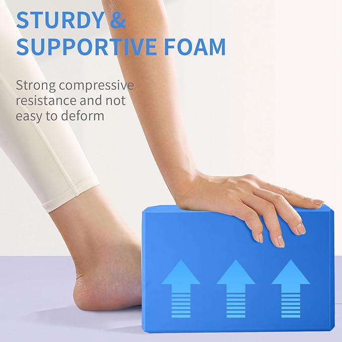 Yoga Block 2 Pack 9"x6"x3", Sturdy Yoga Foam Blocks, High Density & Non Slip Surface for Pilates & Stretching, Fitness Accessories for Stability & Balance