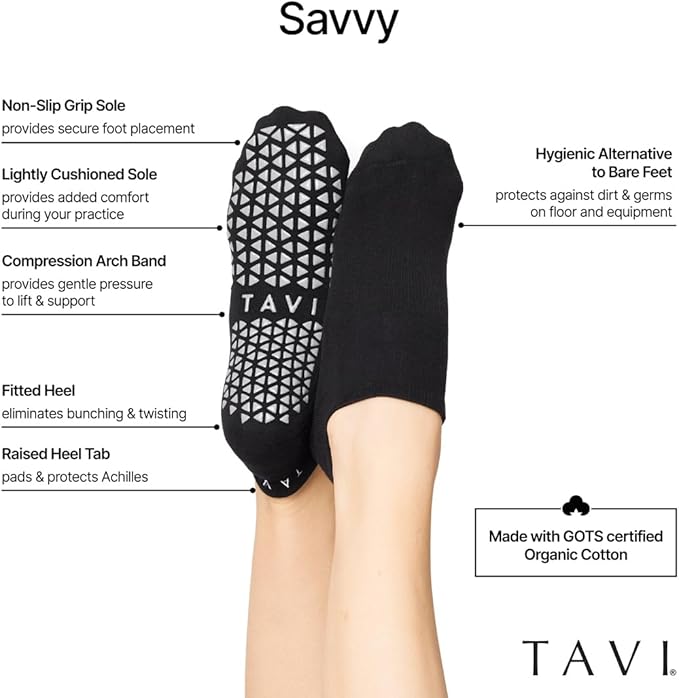 TAVI Women’s Savvy Grip Socks, Multi-Pack - Pilates Socks with Grips for Women, Slipper Socks for Pilates, Yoga, and Ballet