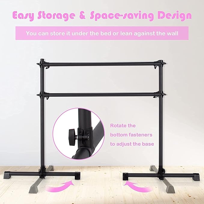 Costzon Portable Ballet Barre, 4FT Adjustable Double Freestanding Ballet Bar w/Anti-Skid Pad, Stable Base, Heavy-Duty Dancing Stretching Bar for Home, Fitness, Ballet