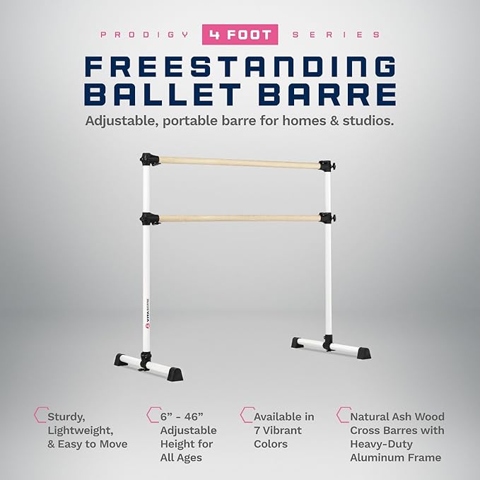 VITA Barre Portable Freestanding Double Ballet Barre, Prodigy, Wood | Adjustable Height, USA Made, Home or Gym Exercise Equipment for Kids & Adults | Dance, Fitness, Pilates