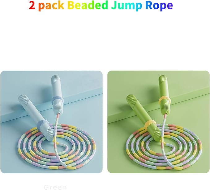 Beaded Jump Rope 1 Pack/2 Pack, ACEONE Segmented Skipping Rope for Kids Adults, Adjustable Tangle-Free Toddler Jumping Rope for Fitness Exercise Training