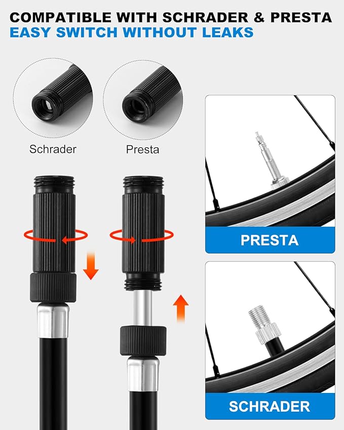 JULAI Mini Bike Floor Pump with Gauge, Portable Hand Pump - Bicycle Frame Inflator with Ball Needle - Fits Presta & Schrader Valves - Lightweight for Road Mountain & BMX Bikes - High Pressure 160 PSI