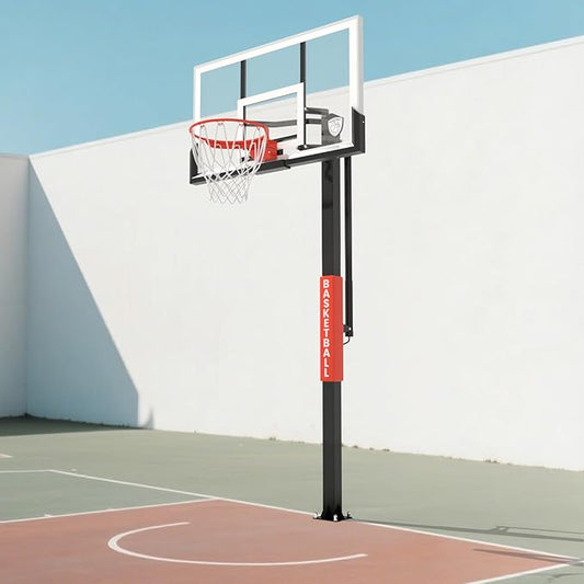 IGL In Ground Basketball Hoops, 54 Inch Tempered Glass Backboard Basketball Hoop Outdoor, 7.5-10 FT Height Adjustable Basketball Hoops & Goals System, Reinforced and Thickened Square Tube Iron Steel