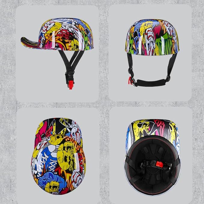 Vintage Retro Open Face Motorcycle Helmet Baseball Cap Half Helmets Men Women for Moped Cap Jet Scooter Street Cruiser - DOT Certified