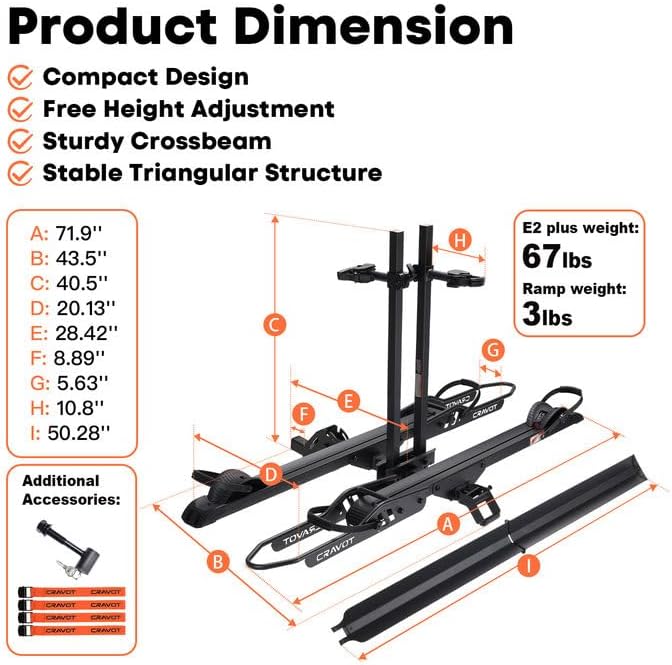CyberRack E2 Plus EBike Rack with Ramp, 3Positions Foldable, 200 lbs Capacity Heavy Bike Rack Carrier for 2 E-Bike, Foldable Bike Racks for Tow Hitch Up to 5-in Fat Tire 2'' Receiver