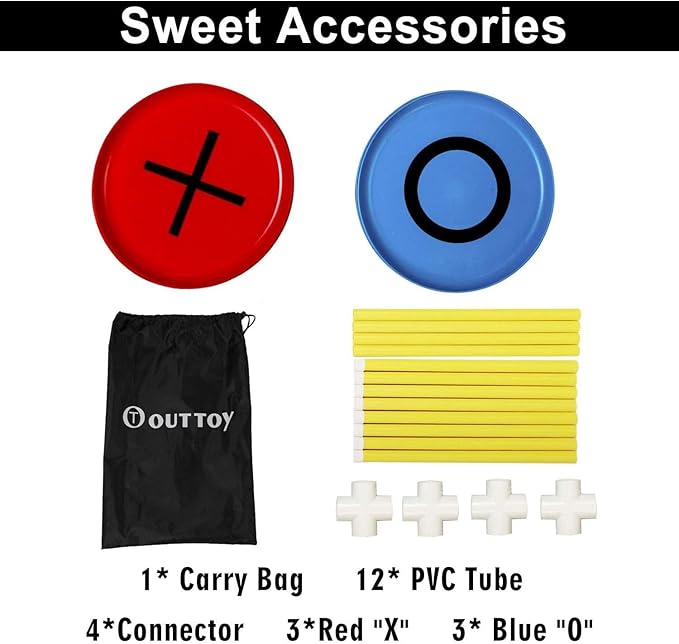 Giant Tic Tac Toe Game, Premium Portable PVC Framed Yard Toss Game, Large Outdoor Indoor Tic Tac Toe Game for Adults and Kids(4ft x 4ft)