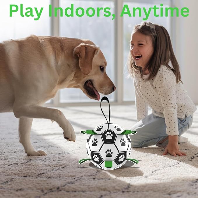 Dog Ball 8 inch - Dog Soccer Ball with Straps, Durable Dog Soccer Ball Indestructible, Perfect Soccer Ball for Dogs with Paw Print, Fun Dog Birthday Gifts - Ideal Dog Soccer Ball Toy