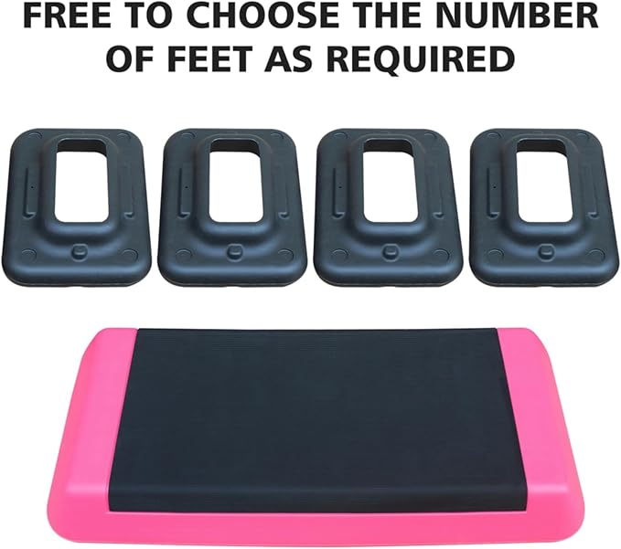 Househould Adjustable Workout Aerobic Stepper in Fitness & Exercise Step Platform Trainer Pink Black with 2 or 4 Risers