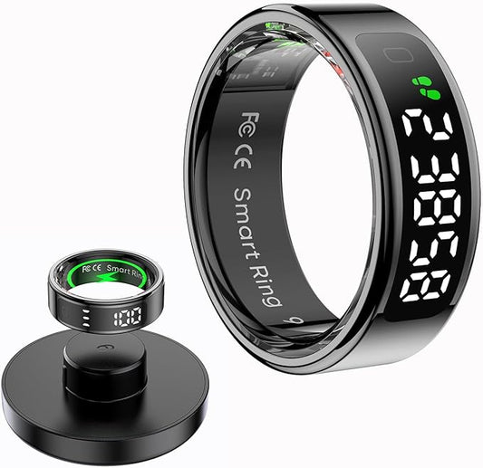 Loluka Smart Ring Touch Control Fitness Tracker Fitness Ring Step Tracker Heart Rate Monitor Health Tracker Screen Display Prayer Count No Subscription Fee for Android iOS