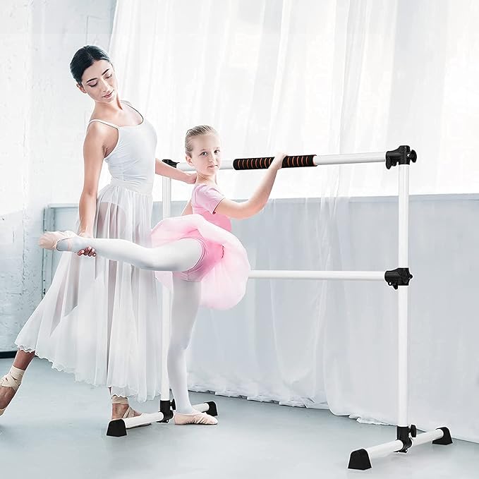 Costzon Portable Ballet Barre, 4ft Freestanding Double Ballet Bar with Adjustable Height, Fitness Dance Bar w/Foam Pads for Stretching, Home Gym Barre Exercise Equipment for Kids & Adults