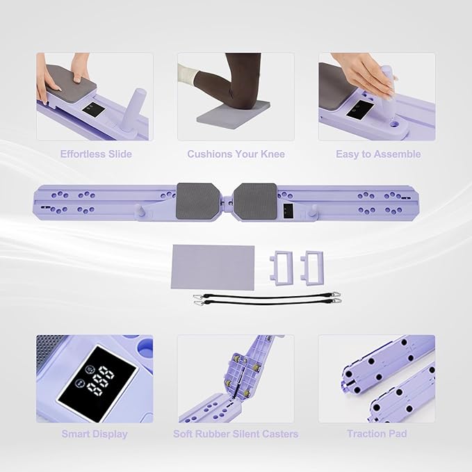 Upgraded Pilates Board - 8-in-1 Fitness Board & Pilates Equipment Set with Ab Workout Equipment, Multifunctional Push-Up Board, Resistance Bands, Balance Board & Timer for Full Body Workout
