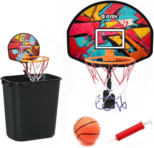 GYSH Trash Can Basketball Hoop,Clip On Any Bin or Behind The Door ! Mini Hoop with Backboard, Ball & Pump，Classroom, Office Toys for Adults, Great Birthday Gift Idea (Red)