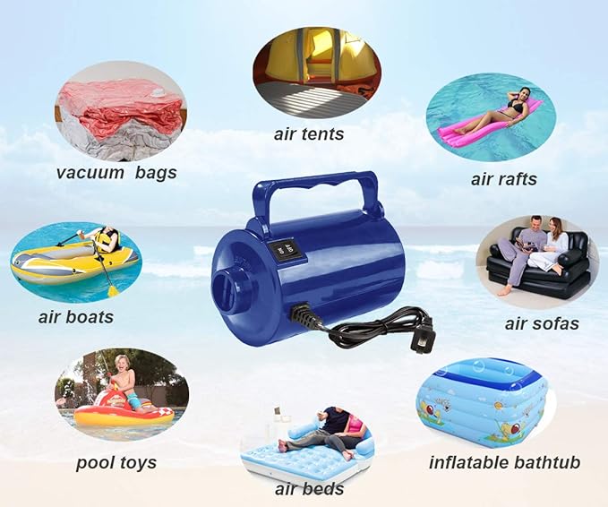 Electric Air Pump for Inflatable Pool Toys - High Power Quick-Fill Air Mattress Inflator Deflator Pump for Pool Float Raft Airbed with 3 Nozzles, 320W, 110V AC, 1.6PSI, Air Flow 26CFM