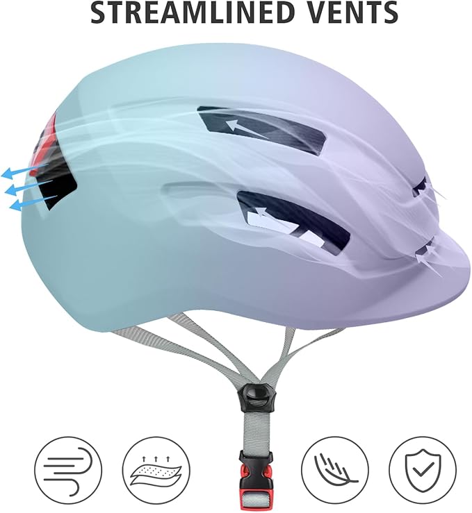 Adult Urban Bike Helmet - Adjustable Fit System & Integrated Taillight for Men Women