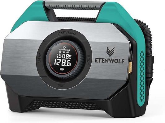 ETENWOLF VORTEX S6 Tire Inflator Portable Air Compressor for Heavy-duty Vehicles, Cordless Air Pump for Car & Inflatables with 19200 mAh Battery, 100% Duty Cycle & Dual Cylinder Bike Pump, Dark Cyan