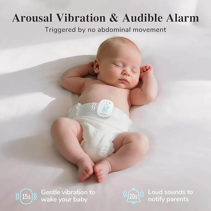 Sense-U Pro Baby Movement Monitor with Arousal Vibration, Movement/Rollover/Overheating Alerts, Audible & App Notifications, Easy Clip-On Design, Smart Sleep Monitor