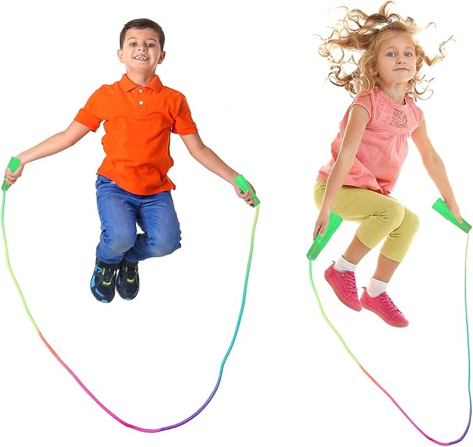 Elcoho 10 Pack Kids Rainbow Jump Rope Set Jumping Ropes Vibrant Skipping Ropes for Kids Outdoor Fun, Party Favors, 7.2 Feet