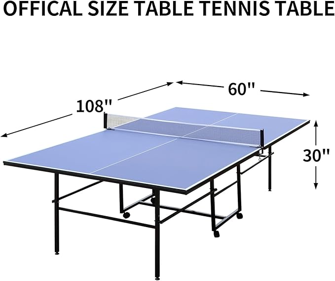 Professional Table Tennis Table, Foldable Ping Pong Game Set for Indoor, 8FT 9FT Single Player Playback Mode Ping Pong Table with Net and Post Set, 2 Paddles and 3 Balls