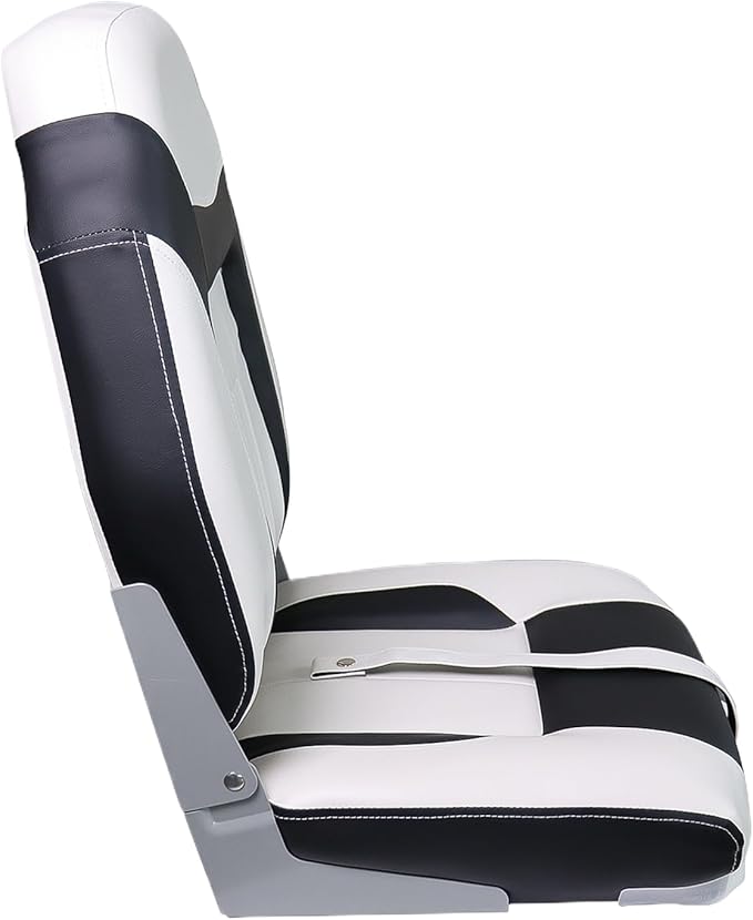 Deluxe High Back Boat Seats, Fold-Down Fishing Boat Seat 2 Pack, White and Black