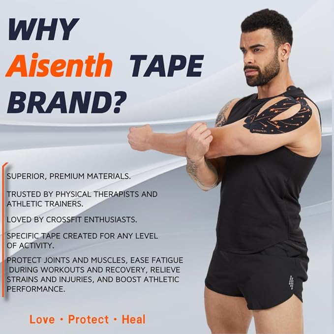 Tape,for Shoulder Knees Sports Tape,Quick Dry,Waterproof,Pre Cut 20 Strips,Hypoallergenic-Pain Relief Recovery for Running,Tennis,Fitness,Crossfit More-for Men&Women