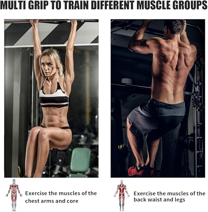 ptlsy Wall Mounted Pull Up Bar Multifunctional with Multi-Grip Chin Up Bar Heavy Duty Dip Station for Home Gym Indoor Workout, Fitness Equipment, Dip Stand Supports to 440 Lbs