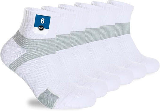 6-Pair Cushion Sports Socks Men Women Tennis Sock Ankle-support for Basketball Baseball Running Hiking Padel..
