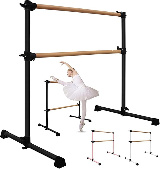 4FT/6FT Height Adjustable Double Ballet Barre, Freestanding Portable Stretching Dance Bar for Home, Heavy Duty Exercise Equipment for Kids & Adults with Anti-Slip Rubber Pads