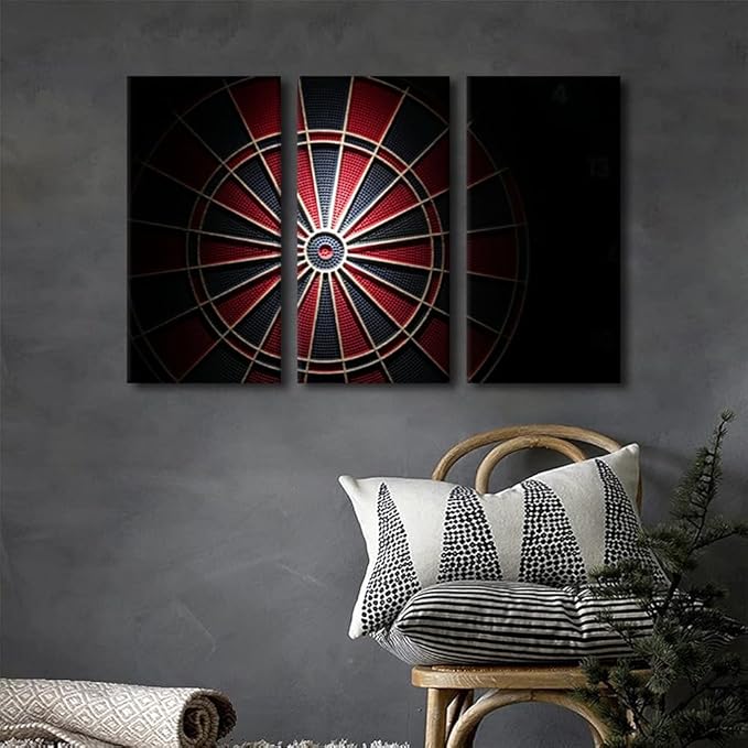 Canvas Wall Art Wall Decor Sports Theme 3 Piece Dart Board Wall Art Dart Plate in the Dark Contemporary Home Decor for Office Canvas Art Circuit Board Poster Printings Framed Ready to Hang(24"Wx36"H)